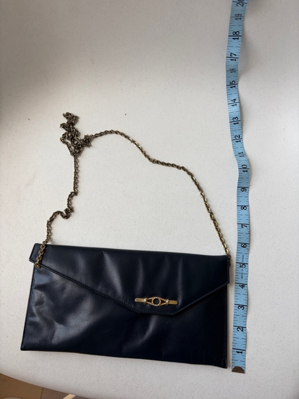 Vintage Leather Envelope Crossbody Bag with Gold Chain - NAVY